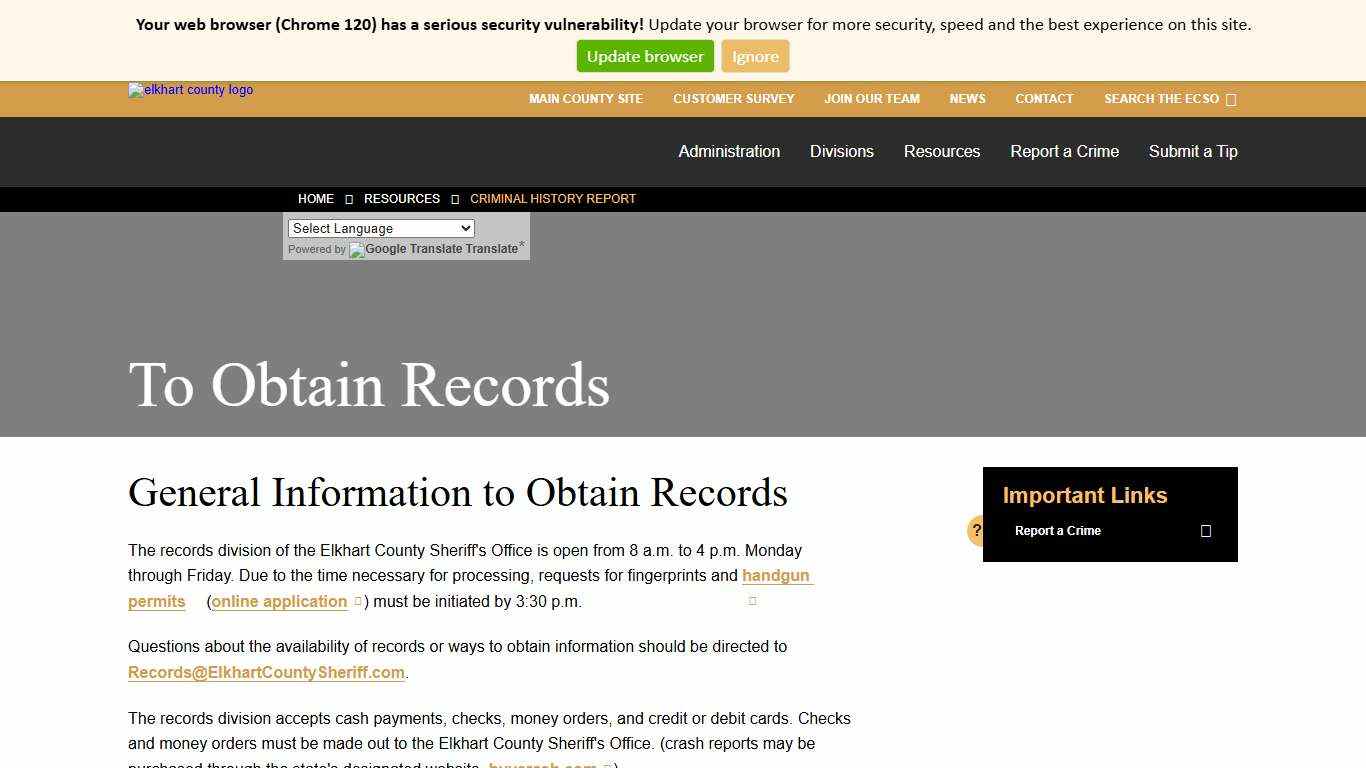 Criminal History Report - Elkhart County Sheriff's Office